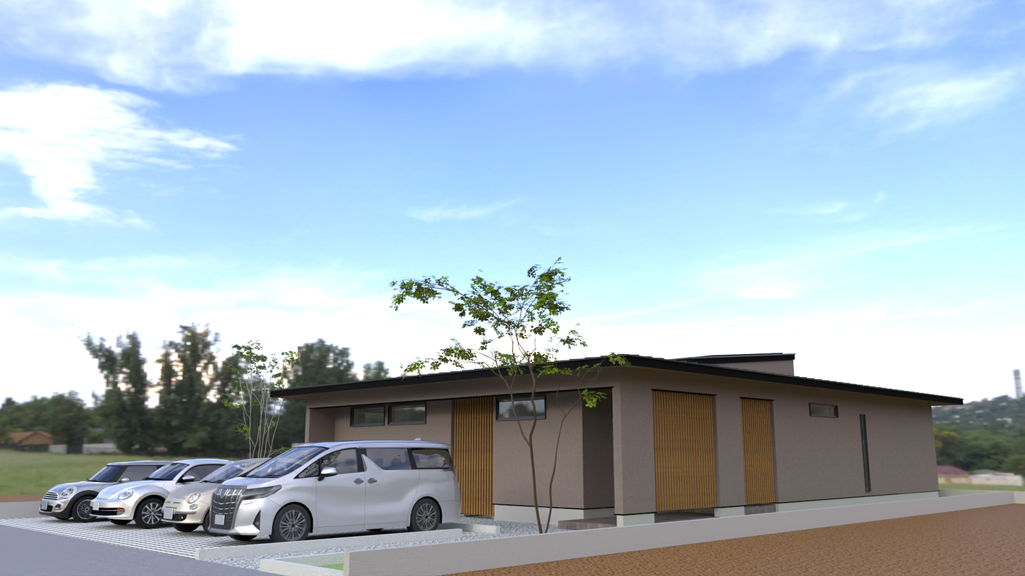 囲まれた中庭と開放的なLDKがつながる平屋の家