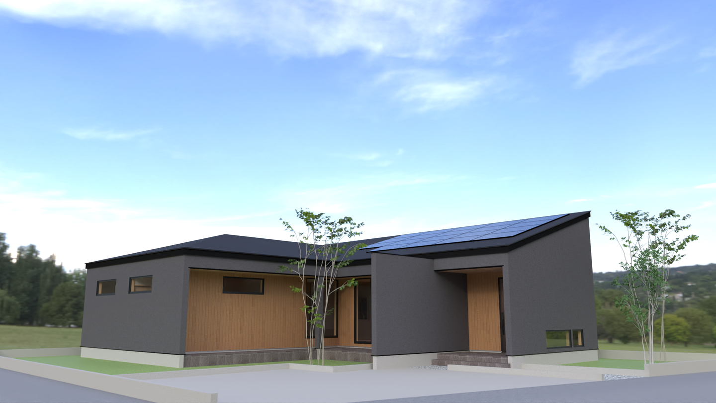 優しい木の温もりのあるL型の平屋の家